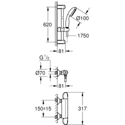 Grohe Grohtherm 1000 Termostatik Duş Bataryası / Duş Seti Dahil - 34820004