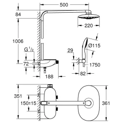 Grohe Rainshower SmartControl Duvara Monte Termostatik Bataryalı Duş Sistemi - 26250LS0 Hemen Al