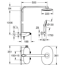 Grohe Rainshower SmartControl Duvara Monte Termostatik Bataryalı Duş Sistemi - 26361000