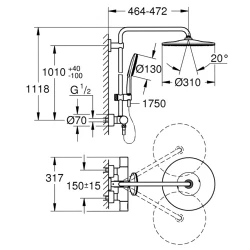 Grohe Rainshower System Duvara Monte Termostatik Bataryalı Duş Sistemi - 26648000