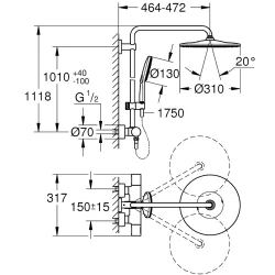 Grohe Rainshower System Duvara Monte Termostatik Bataryalı Mat Siyah Duş Sistemi - 22119KF0