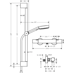 Hansgrohe Pulsify Select S Termostatik Banyo Bataryalı 65 Cm Duş Barı - 24262000
