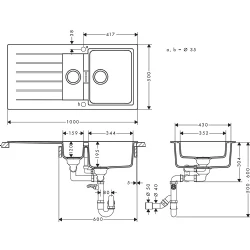 Hansgrohe S52 S520-F530 Taş Gri Ankastre Granit Eviye - 43357290