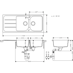 Hansgrohe S52 S520-F735 Beton Gri Ankastre Granit Eviye - 43348380