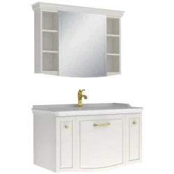 Kale Arte+ 100 Cm Parlak Beyaz Banyo Dolabı Takımı (Altın Kulp)