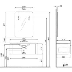 Kale Fold Pro 100 Cm Mat Siyah Banyo Dolabı Takımı