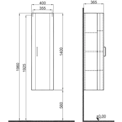 Kale Fold Pro 40 Cm Mat Gri Boy Dolabı (Sağ)