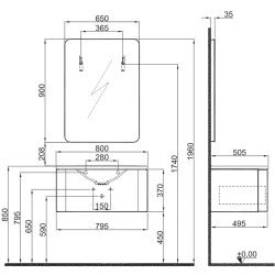 Kale Fold Pro 80 Cm Mat Gri Banyo Dolabı Takımı