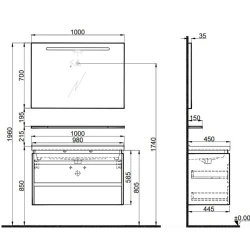 Kale Idea 2.0 100 Cm Parlak Antrasit Çift Çekmeceli Banyo Dolabı Takımı 610100200531
