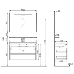 Kale Idea 2.0 100 Cm Parlak Beyaz Çift Çekmeceli Banyo Dolabı Takımı