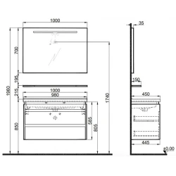 Kale Idea 2.0 100 Cm Pasifik A Çift Çekmeceli Banyo Dolabı Takımı 610100200532