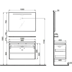 Kale Idea 2.0 100 Cm Pasifik B Çift Çekmeceli Banyo Dolabı Takımı
