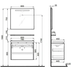 Kale Idea 2.0 80 Cm Parlak Antrasit Çift Çekmeceli Banyo Dolabı Takımı 610100200527