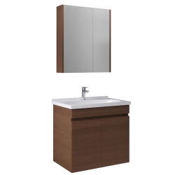 Kale Krea 65 Cm Kapaklı Modern Ceviz Banyo Dolabı Takımı (Ayna Dolaplı)