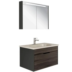 Kale Motion 80 Cm Set Antrasit-Ceviz (Mat Vizon Lavabo) Banyo Dolabı