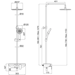 Kale Rain Raflı Siyah 3 Fonksiyonlu Duş Barı