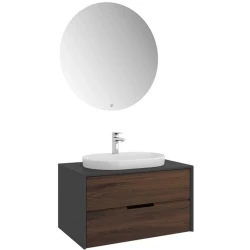 Kale Sole 80 Cm Antrasit-Ceviz Banyo Dolabı Takımı (Oval Beyaz Yarı Gömme Lavabo) Hemen Al