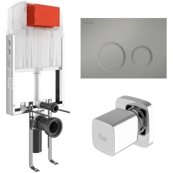 Kale Triton 3/6L Duvar İçi Gömme Rezervuar + Corro Mat Krom Panel + V200 Ankastre Stop Valf