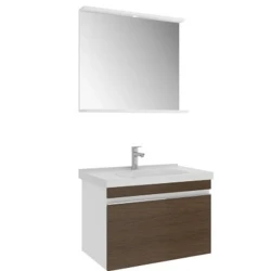 Kale Woody 80 Cm Beyaz-Ceviz Banyo Dolabı Takımı Hemen Al