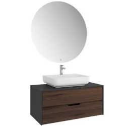 Kale Zero 2.0 100 Cm Antrasit Ceviz Banyo Dolabı (Dörtgen Mat Beyaz Armatür Bantlı Lavabo) Hemen Al