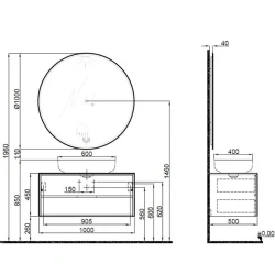 Kale Zero 2.0 100 Cm Antrasit-Ceviz Banyo Dolabı Takımı 610100201076