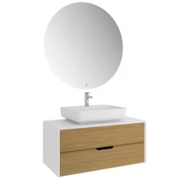 Kale Zero 2.0 100 Cm Beyaz Meşe Banyo Dolabı (Dörtgen Mat Beyaz Armatür Bantlı Lavabo) Hemen Al