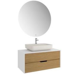 Kale Zero 2.0 100 Cm Beyaz Meşe Banyo Dolabı (Dörtgen Mat İnci Armatür Bantlı Lavabo)