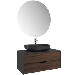 Kale Zero 2.0 100 Cm Set Antrasit & Ceviz (Oval Parlak Siyah Armatür Bantlı Lavabo) Hemen Al