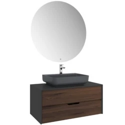 Kale Zero 2.0 100 Cm Set Antrasit Ceviz Banyo Dolabı (Dörtgen Mat Antrasit Armatür Bantlı Lavabo) Hemen Al