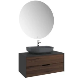 Kale Zero 2.0 100 Cm Set Antrasit Ceviz Banyo Dolabı (Oval Mat Antrasit Armatür Bantlı Lavabo) Hemen Al