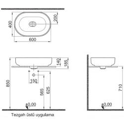 Kale Zero 2.0 60x40 Cm Mat Antrasit-Gri Oval Çanak Lavabo