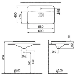 Kale Zero 2.0 60x40 Cm Mat Antrasit-Gri Yarı Gömme Dikdörtgen Lavabo