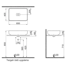 Kale Zero 2.0 60x40 Cm Mat Beyaz Dikdörtgen Çanak Lavabo