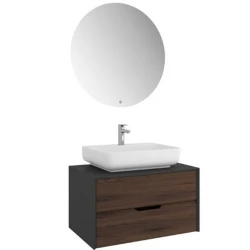 Kale Zero 2.0 80 Cm Antrasit Ceviz Banyo Dolabı (Dörtgen Mat Beyaz Armatür Bantlı Lavabo) Hemen Al