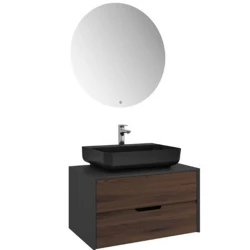 Kale Zero 2.0 80 Cm Antrasit Ceviz Banyo Dolabı (Dörtgen Mat Siyah Armatür Bantlı Lavabo) Hemen Al