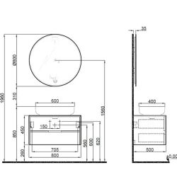 Kale Zero 2.0 80 Cm Beyaz-Meşe Banyo Dolabı Takımı 610100201077