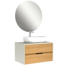 Kale Zero 2.0 80 Cm Beyaz-Meşe (Oval Çanak Lavabo) Banyo Dolabı Takımı