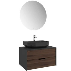 Kale Zero 2.0 80 Cm Set Antrasit & Ceviz (Oval Parlak Siyah Armatür Bantlı Lavabo) Hemen Al