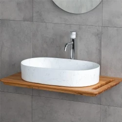 Lena E-W1202M8 60x37 Cm Mat Beyaz Mermer Desenli Tezgah Üstü Lavabo