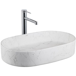 Lena E-W1202M8 60x37 Cm Mat Beyaz Mermer Desenli Tezgah Üstü Lavabo