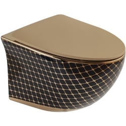 Lena ET-H203AS1 Parlak Altın-Siyah Kanalsız Asma Klozet Takımı