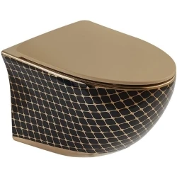 Lena ET-H203AS1 Parlak Altın-Siyah Kanalsız Asma Klozet Takımı