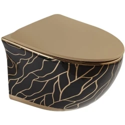 Lena ET-H203AS2 Parlak Altın-Siyah Kanalsız Asma Klozet Takımı