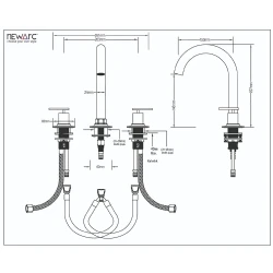 Newarc Newart Siyah 3 Delikli Lavabo Bataryası - 150561B
