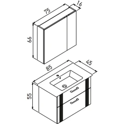 Orka Bari 85 Cm Mat Antrasit Banyo Dolabı Takımı - 5006591