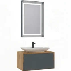 Orka Craft 80 Cm Meşe-Antrasit Banyo Dolabı Takımı - 5003991