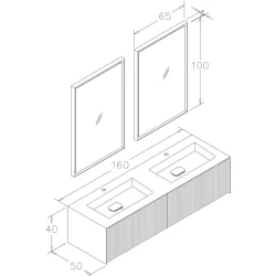 Orka Cube 160 Cm Mat Lacivert Banyo Dolabı Takımı