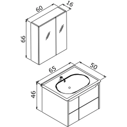Orka Likya 65 Cm Mat Antrasit Banyo Dolabı Takımı