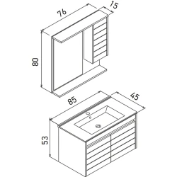 Orka Serra 85 Cm Beyaz-Navaro Banyo Dolabı Takımı
