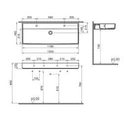 Vitra ArchiPlan 120x46 Cm Mat Taş Gri Lavabo 7418B076-0001